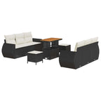 Gartensofa-set mit Kissen 9 pcs Schwarz Poly-Rattan