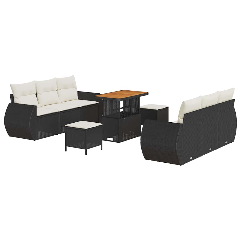 Gartensofa-set mit Kissen 9 pcs Schwarz Poly-Rattan