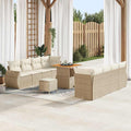 Gartensofa-set mit Kissen mit Speicher 11 pcs Beige Poly-Rattan