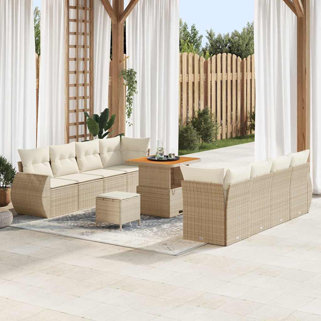 Gartensofa-set mit Kissen mit Speicher 11 pcs Beige Poly-Rattan