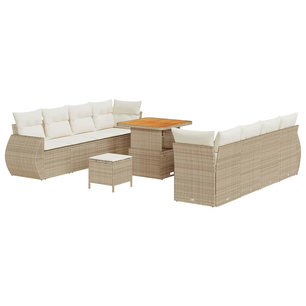 Gartensofa-set mit Kissen mit Speicher 11 pcs Beige Poly-Rattan