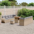 Gartensofa-set mit Kissen mit Speicher 11 pcs Beige Poly-Rattan