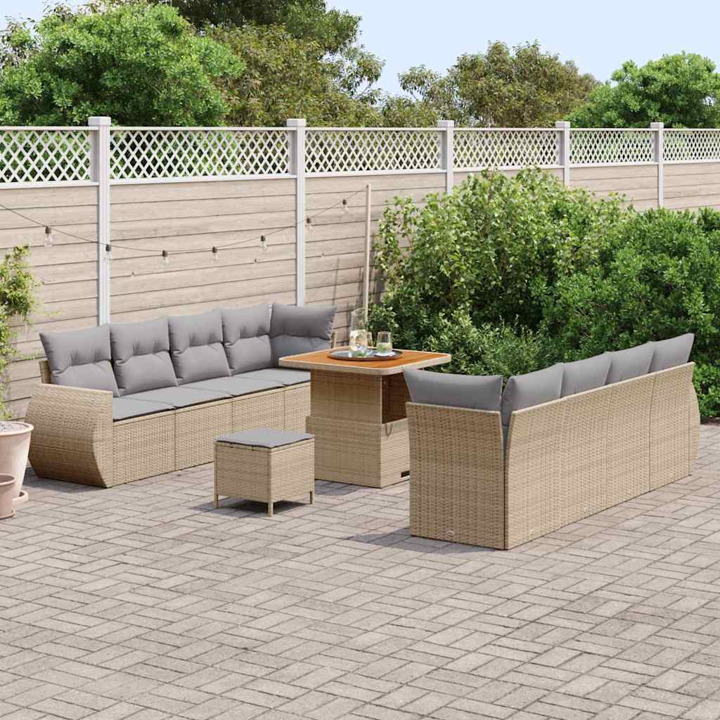 Gartensofa-set mit Kissen mit Speicher 11 pcs Beige Poly-Rattan
