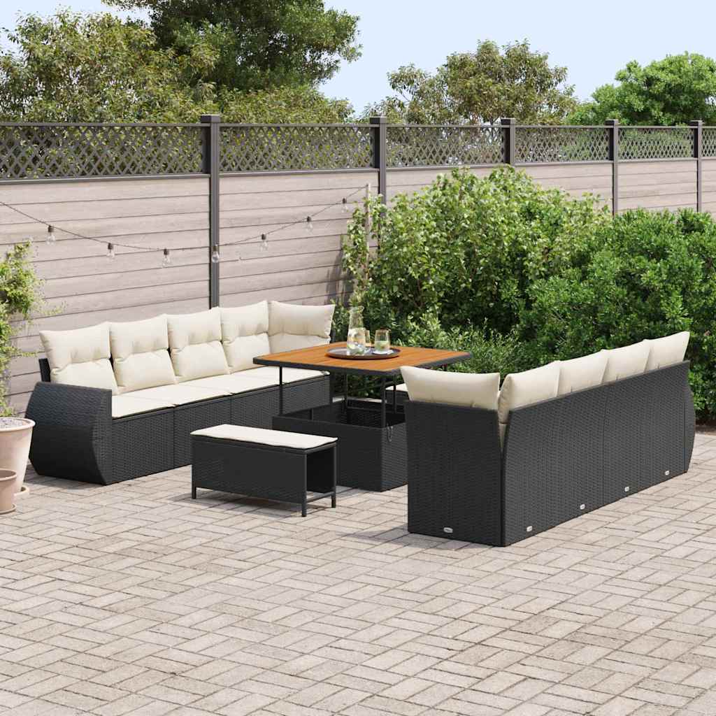Gartensofa-set mit Kissen 11 pcs Schwarz Poly-Rattan