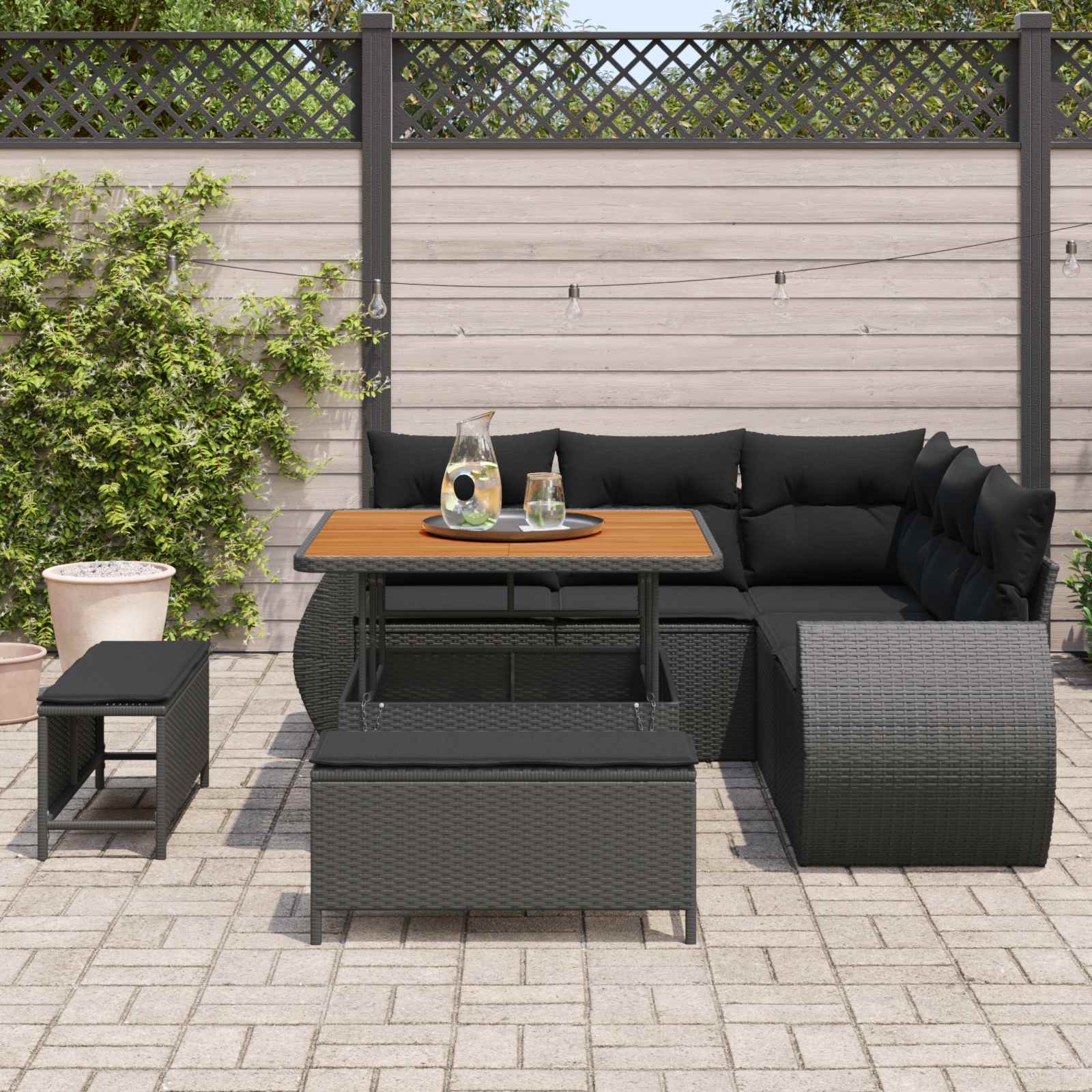 Gartensofa-set 8 pcs Schwarz Poly-Rattan