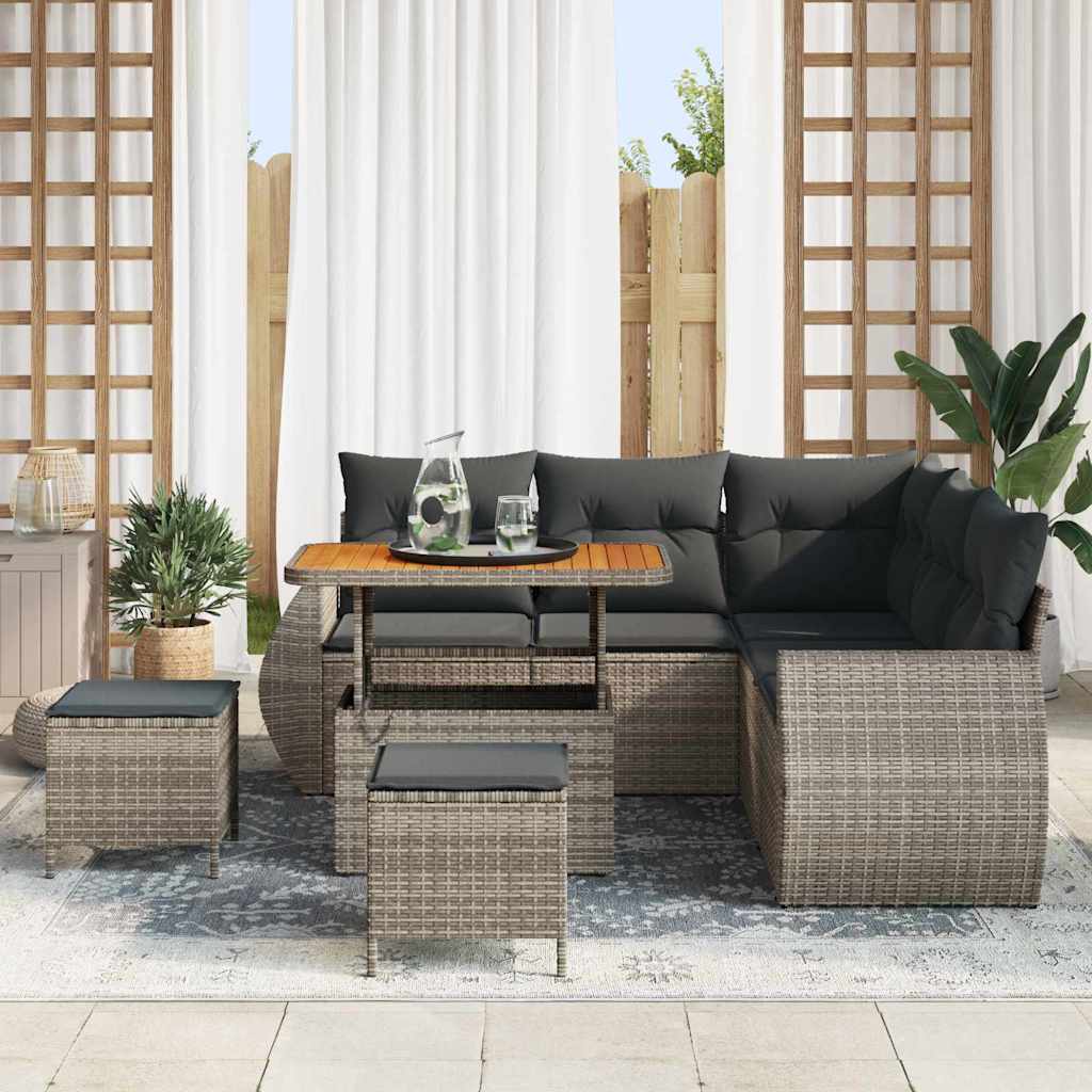 Gartensofa-set 8 pcs Grau Poly-Rattan