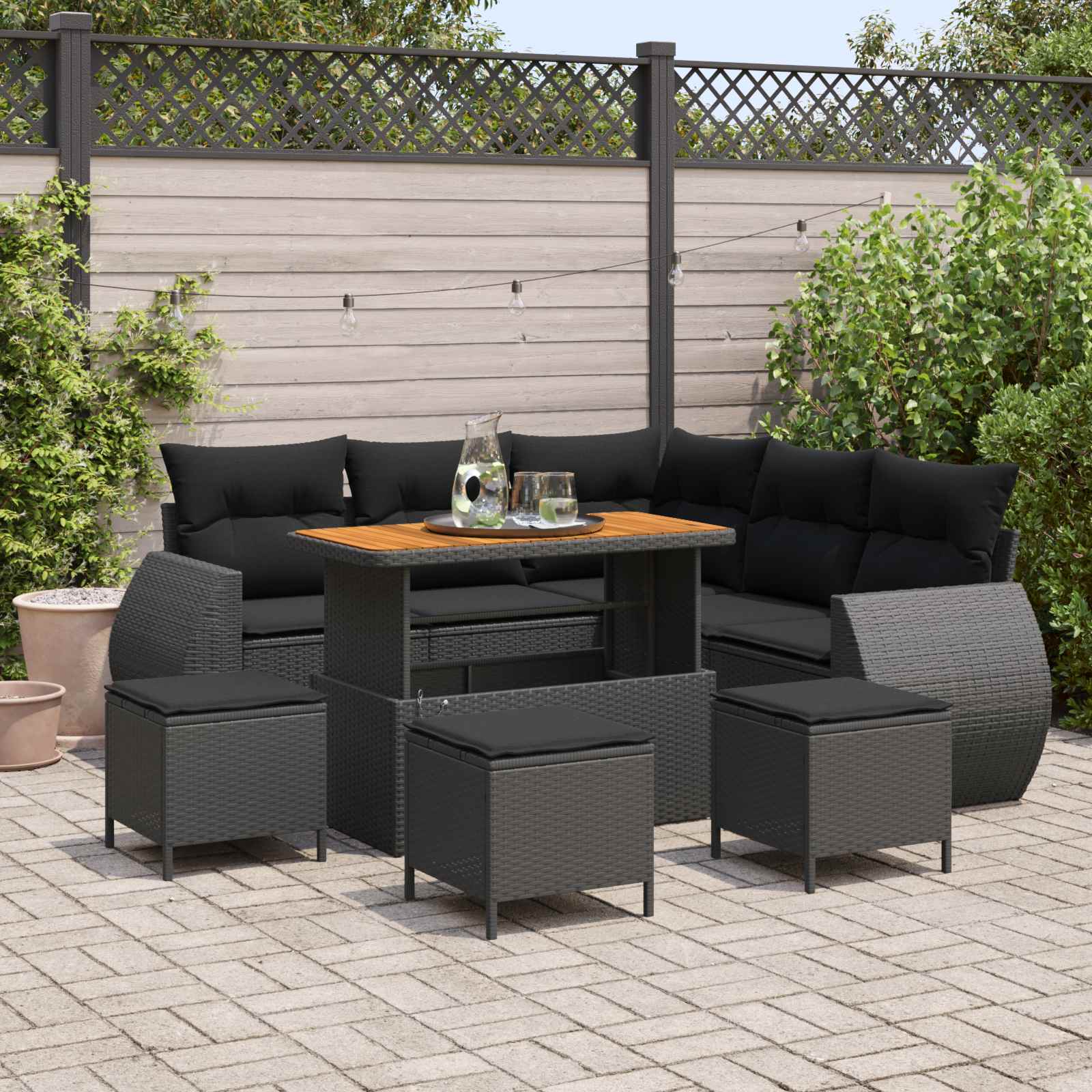 Gartensofa-set 9 pcs Schwarz Poly-Rattan