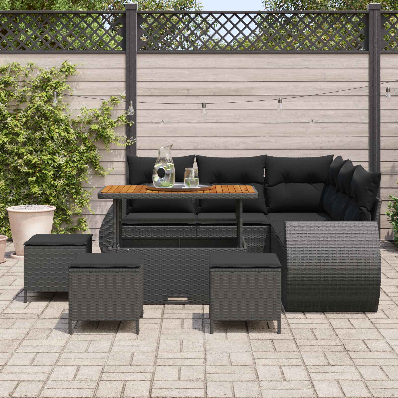 Gartensofa-set 9 pcs Schwarz Poly-Rattan