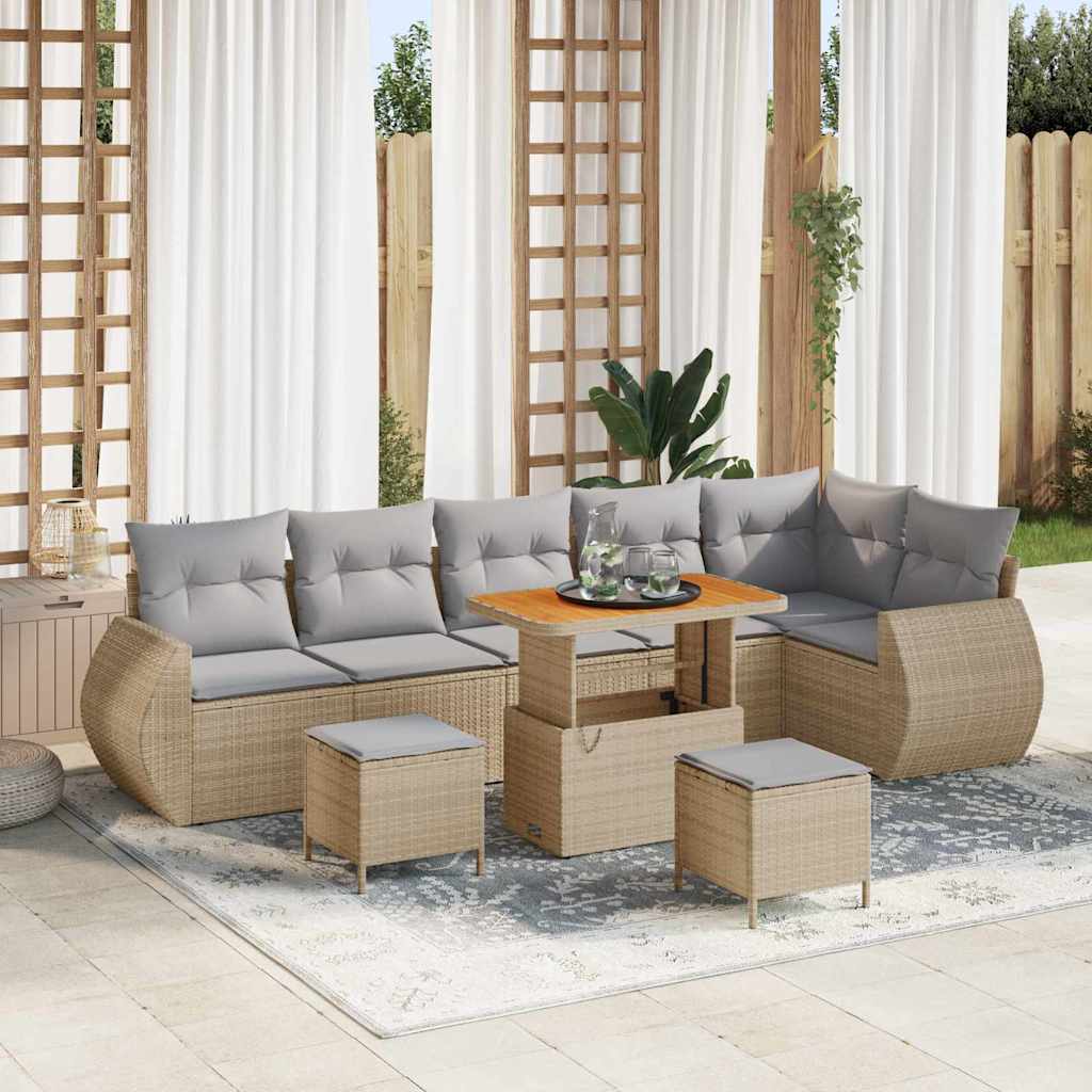 Gartensofa-set 9 pcs Beige Poly-Rattan