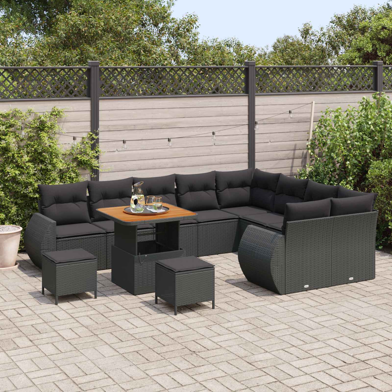 Gartensofa-set 12 pcs Schwarz Poly-Rattan