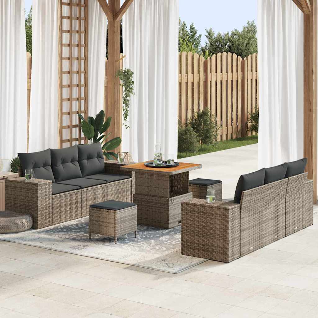 Garten-Sofa-Set mit Speicher 9 pcs Grau Poly Rattan