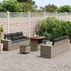 Garten-Sofa-Set mit Speicher 9 pcs Grau Poly Rattan