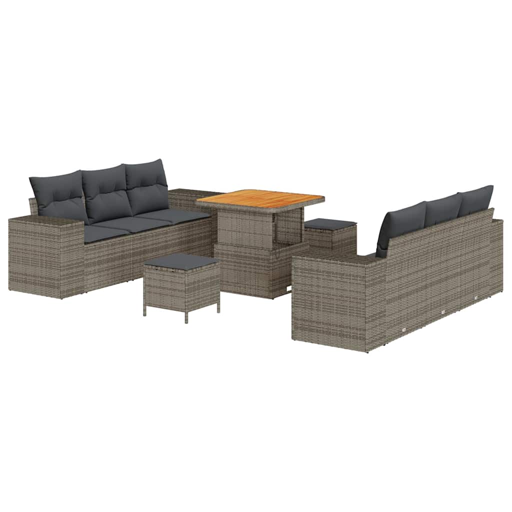 Garten-Sofa-Set mit Speicher 9 pcs Grau Poly Rattan