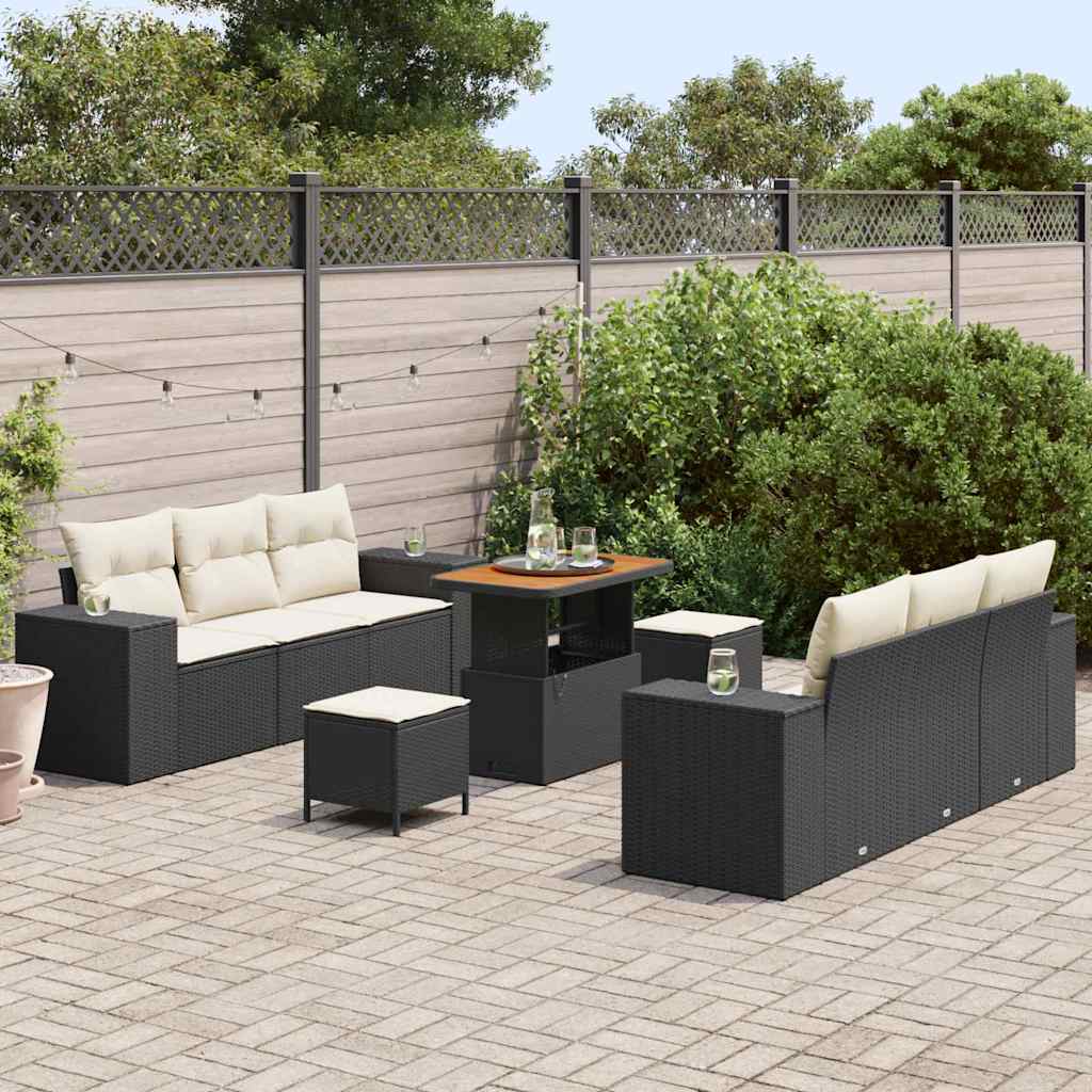 Garten-Sofa-Set mit Speicher 9 pcs Schwarz Poly Rattan