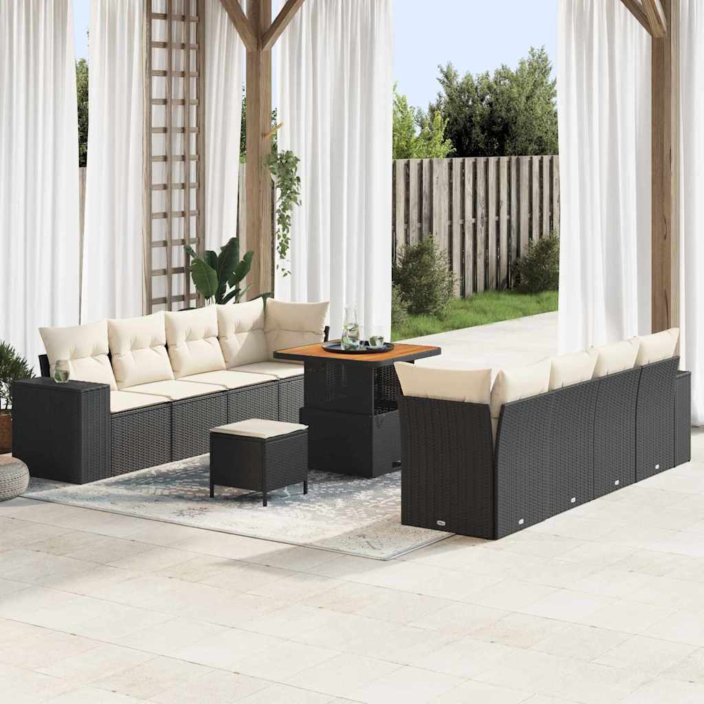 Gartensofa-set mit Kissen 11 pcs Schwarz Poly-Rattan