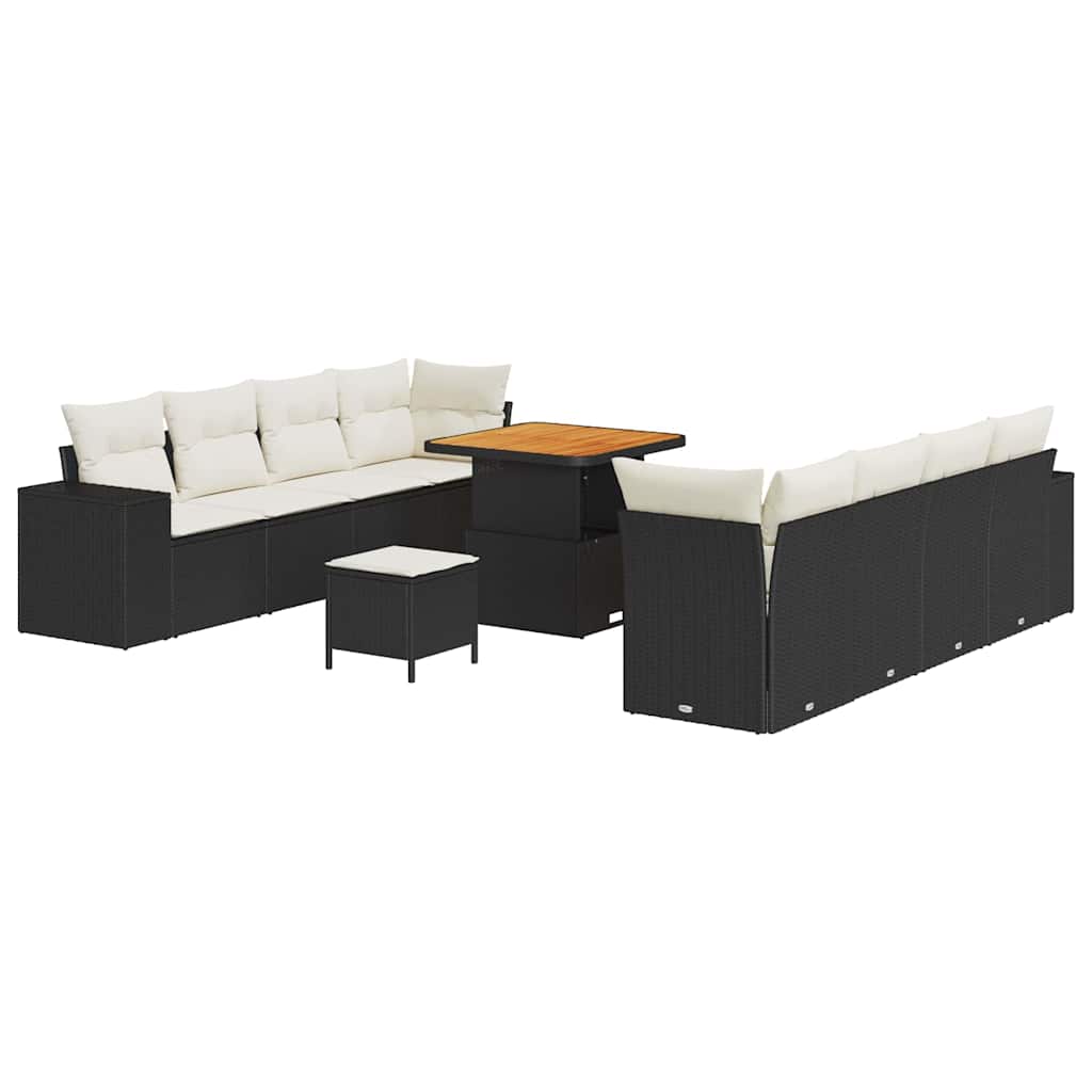 Gartensofa-set mit Kissen 11 pcs Schwarz Poly-Rattan