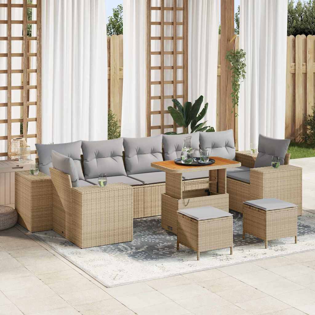 Gartensofa-set mit Kissen 10 pcs Beige Poly-Rattan