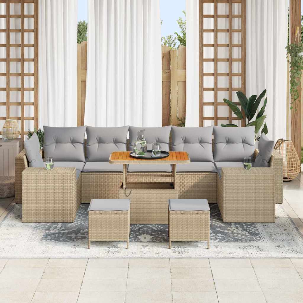 Gartensofa-set mit Kissen 10 pcs Beige Poly-Rattan