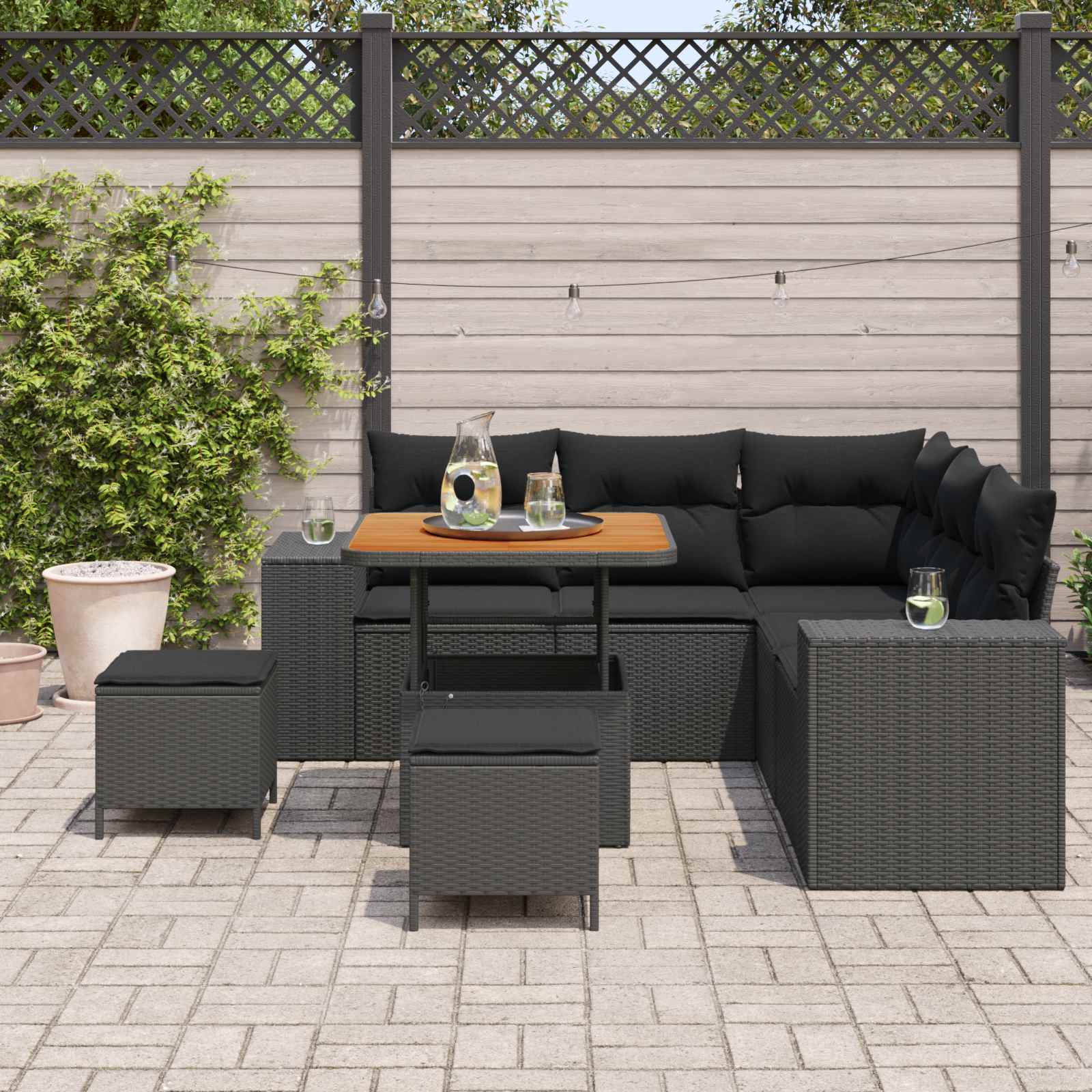 Gartensofa-set mit Kissen 8 pcs Schwarz Poly-Rattan