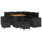 Gartensofa-set mit Kissen 8 pcs Schwarz Poly-Rattan