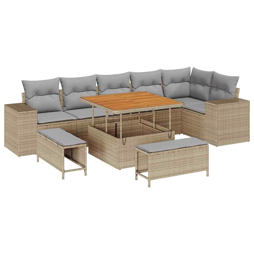 Garten-Sofa-Set 9 pcs Beige Poly-Rattan