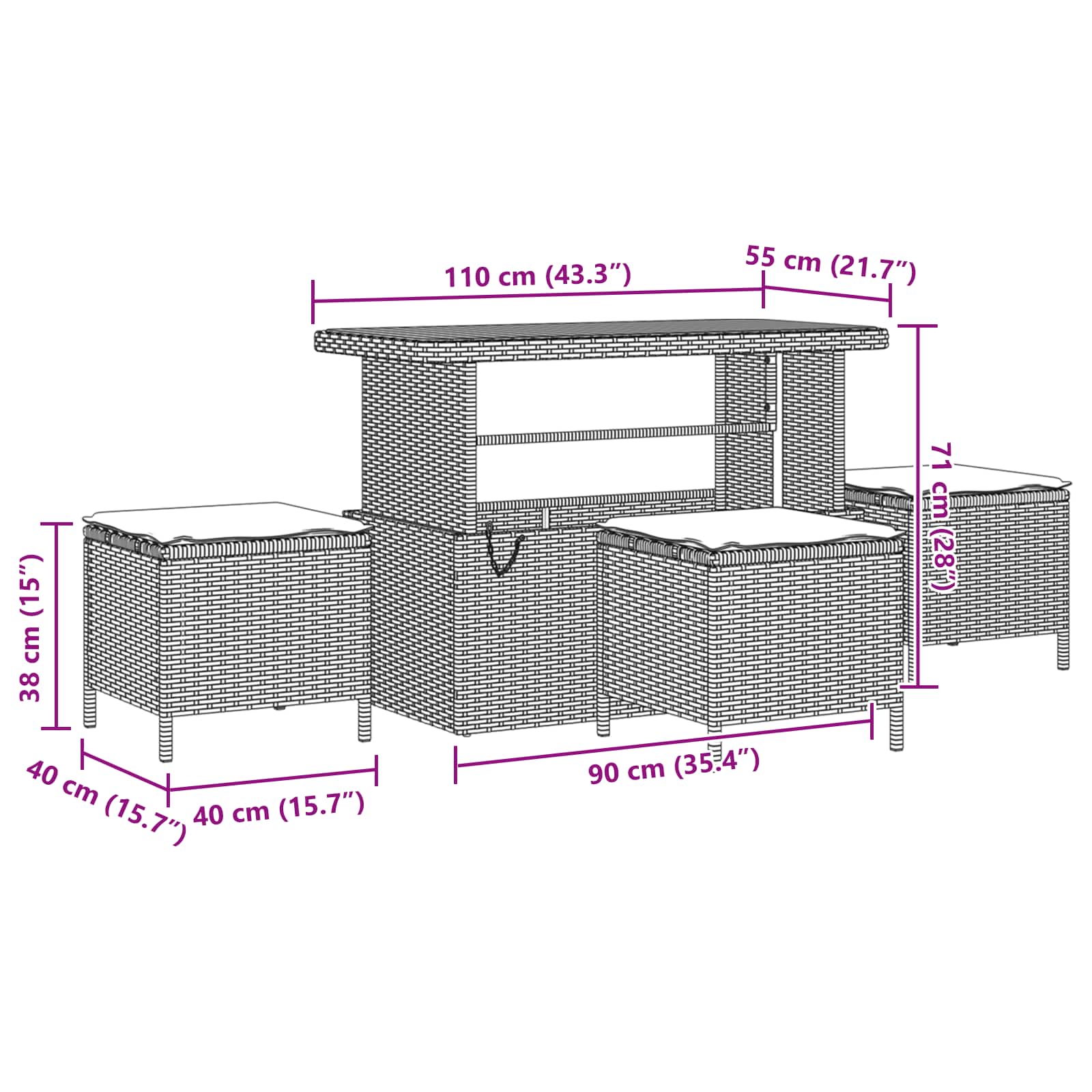 Gartensofa-set mit Kissen 10 pcs Schwarz Poly-Rattan