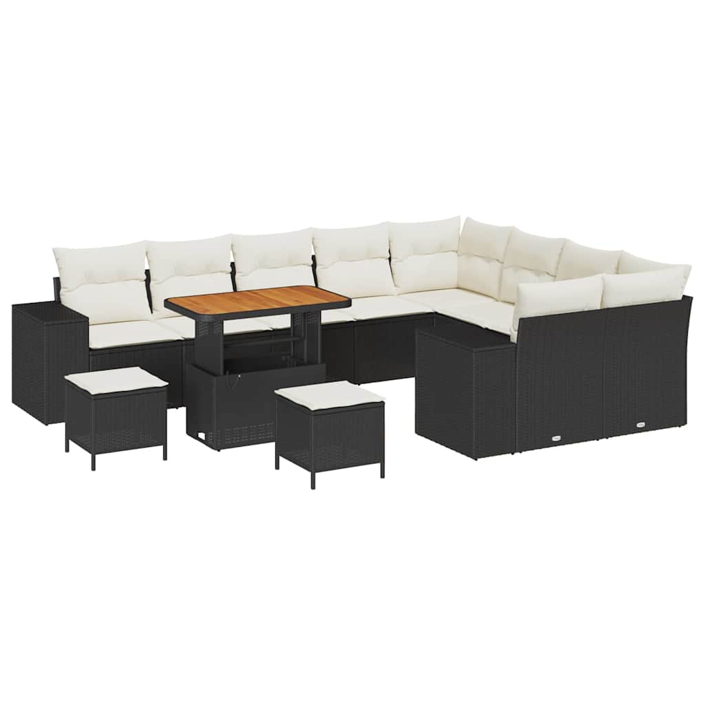 Gartensofa-set mit Kissen 12 pcs Schwarz Poly-Rattan