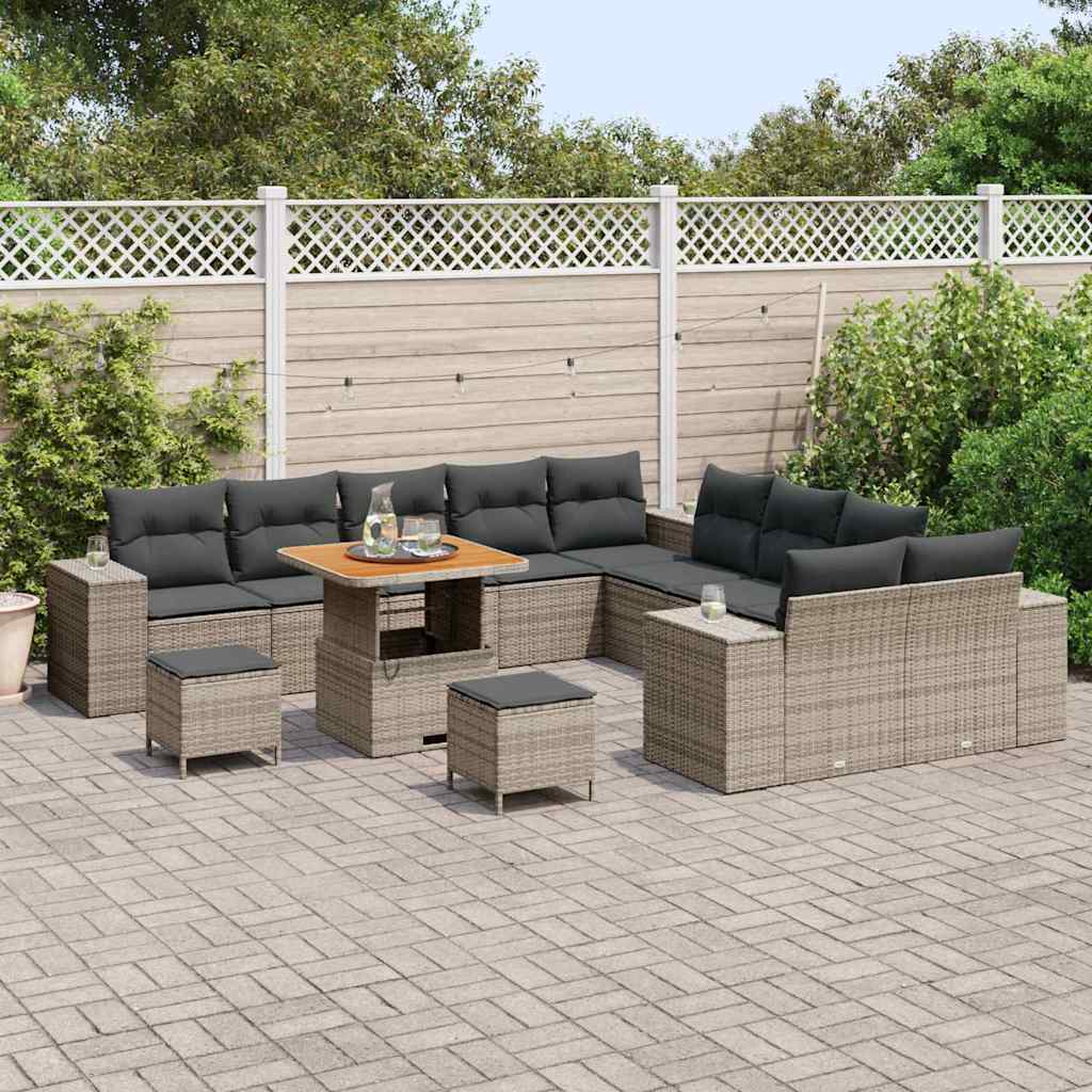 Gartensofa-set mit Kissen 13 pcs Grau Poly-Rattan