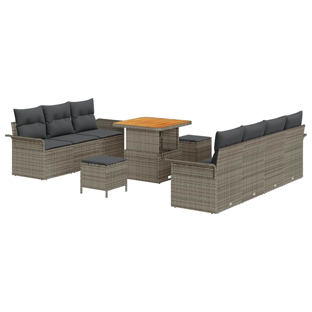 Gartensofa-set mit Kissen 10 pcs Grau Poly-Rattan