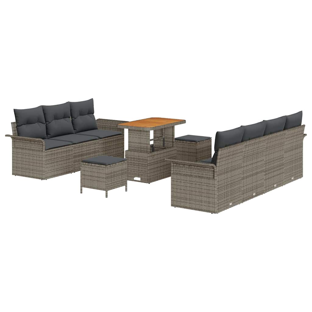 Gartensofa-set mit Kissen 10 pcs Grau Poly-Rattan