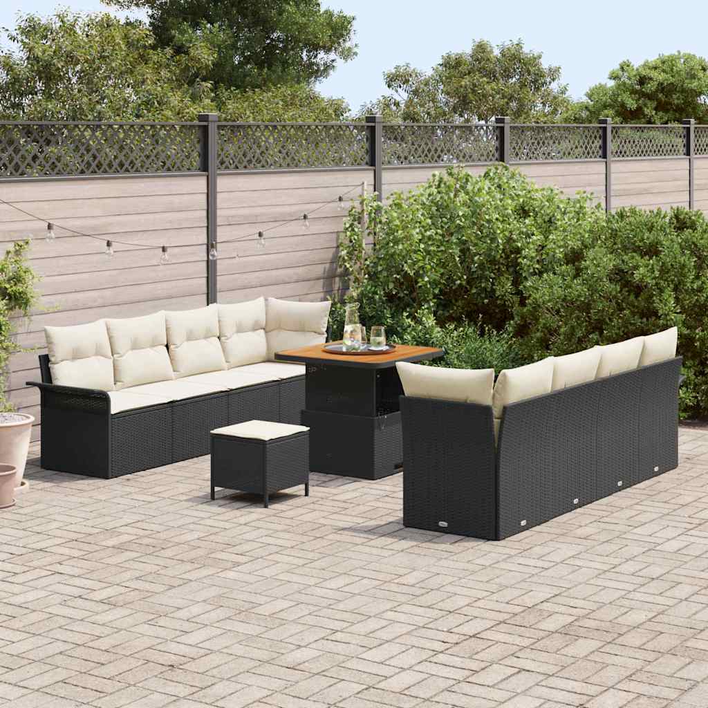 Gartensofa-set mit Kissen 11 pcs Schwarz Poly-Rattan