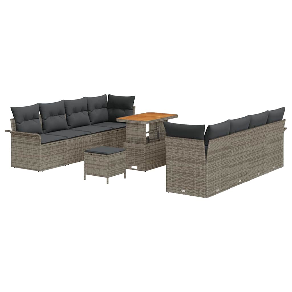 Gartensofa-set mit Kissen 11 pcs Grau Poly-Rattan