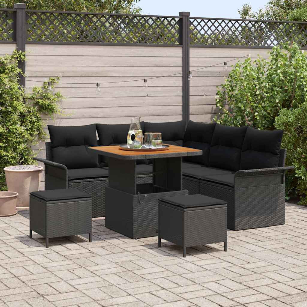 Gartensofa-set mit Kissen 8 pcs Schwarz Poly-Rattan
