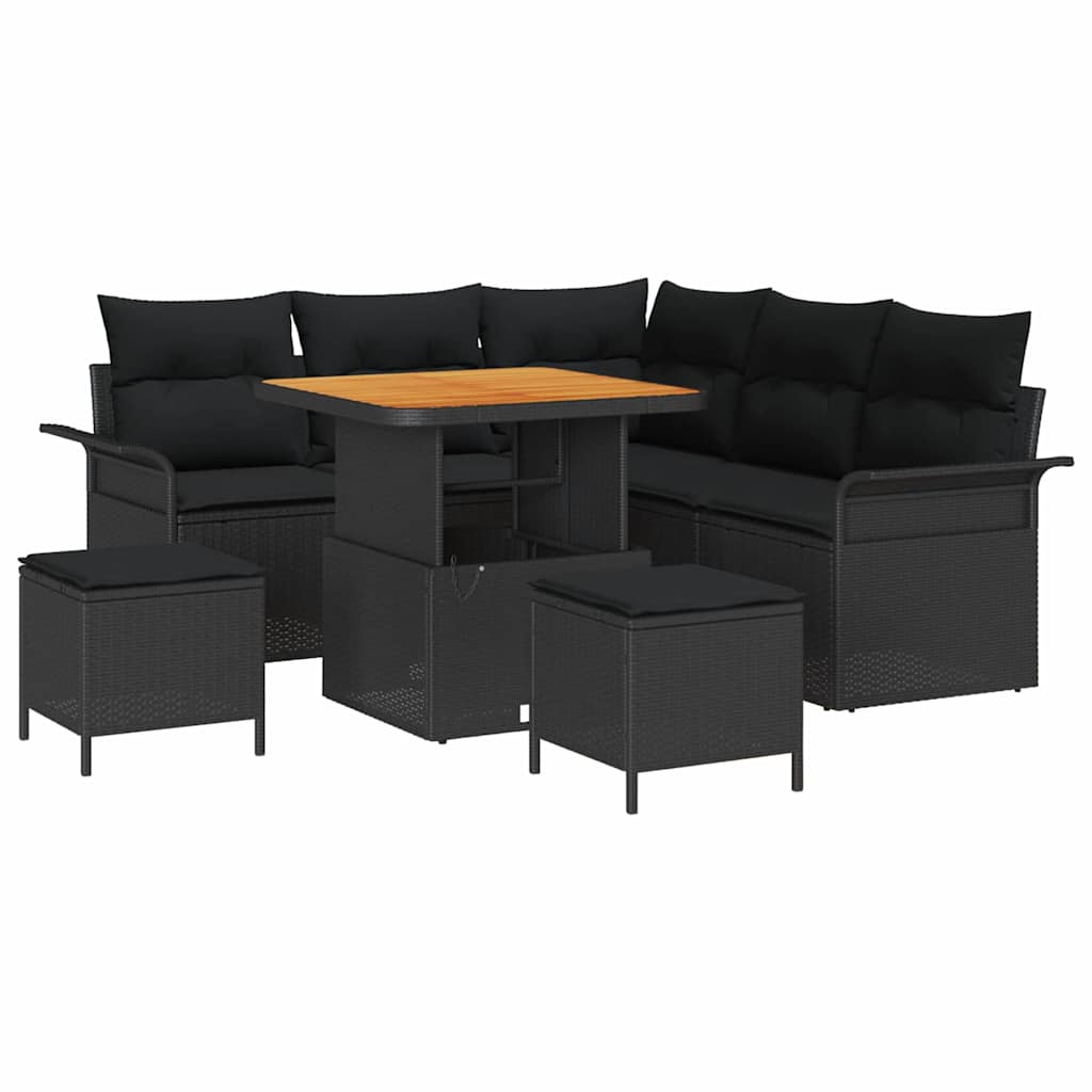 Gartensofa-set mit Kissen 8 pcs Schwarz Poly-Rattan