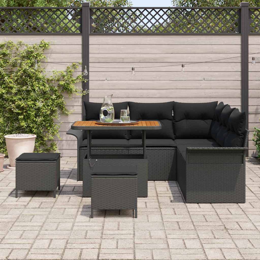 Gartensofa-set mit Kissen 8 pcs Schwarz Poly-Rattan