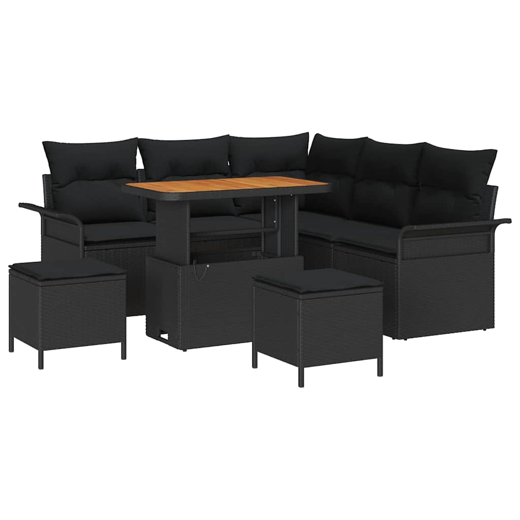 Gartensofa-set mit Kissen 8 pcs Schwarz Poly-Rattan