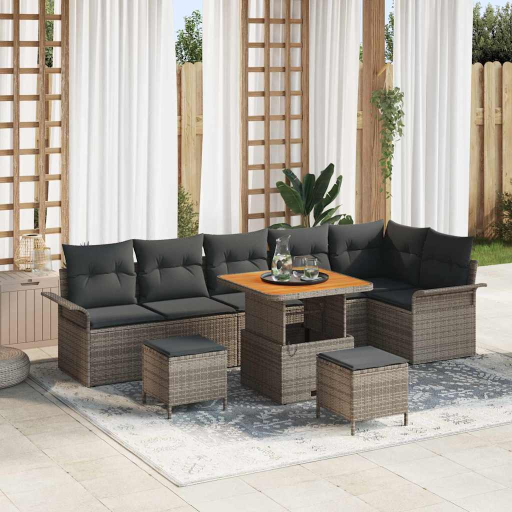 Gartensofa-set mit Kissen 9 pcs Grau Poly-Rattan