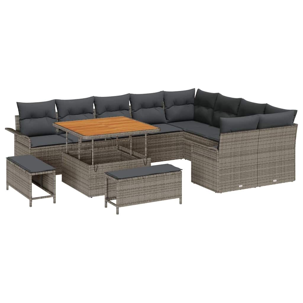 Gartensofa-set mit Kissen 12 pcs Grau Poly-Rattan