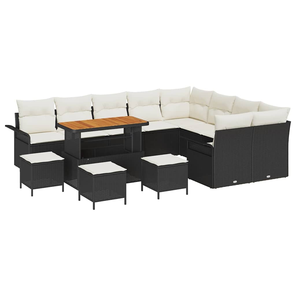 Gartensofa-set mit Kissen 13 pcs Schwarz Poly-Rattan