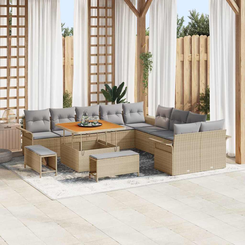 Gartensofa-set mit Kissen 13 pcs Beige Poly-Rattan