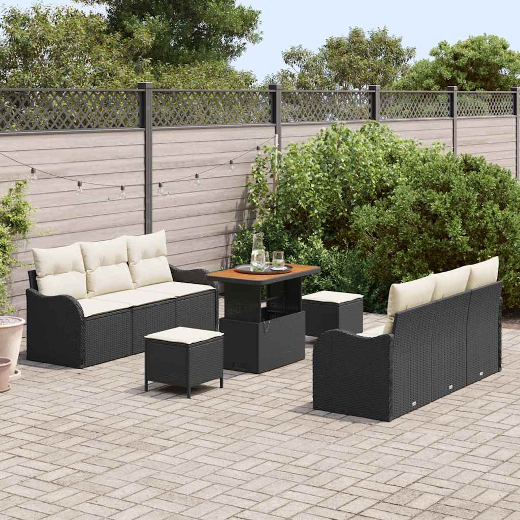 Gartensofa-set mit Kissen 9 pcs Schwarz Poly-Rattan