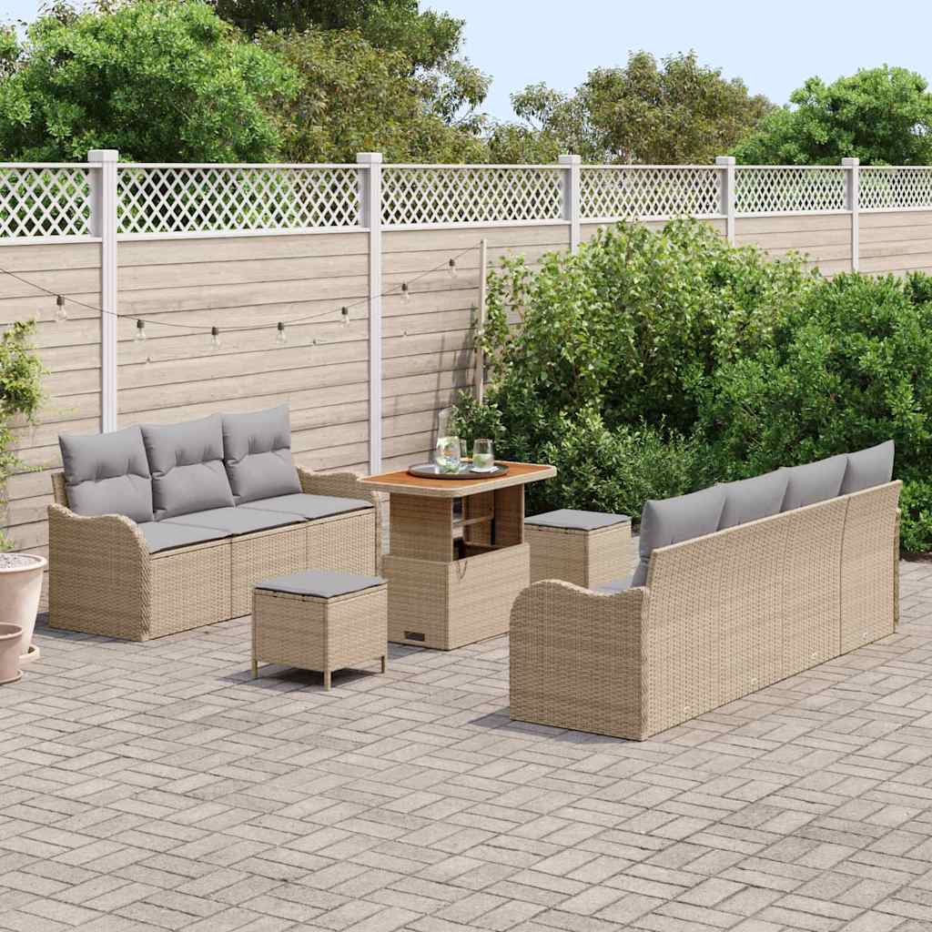 Gartensofa-set mit Kissen 10 pcs Beige Poly-Rattan