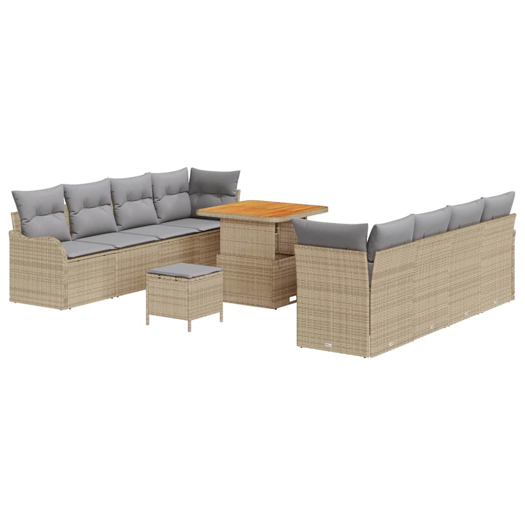 Gartensofa-set mit Kissen 11 pcs Beige Poly-Rattan
