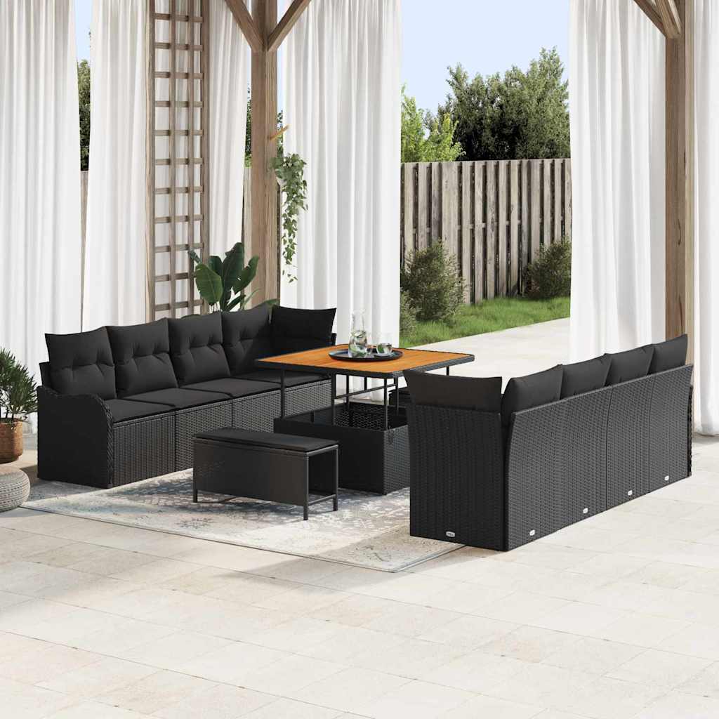 Gartensofa-set mit Kissen 11 pcs Schwarz Poly-Rattan