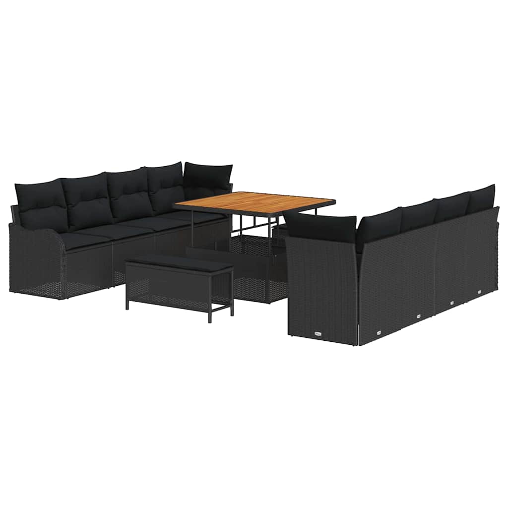 Gartensofa-set mit Kissen 11 pcs Schwarz Poly-Rattan