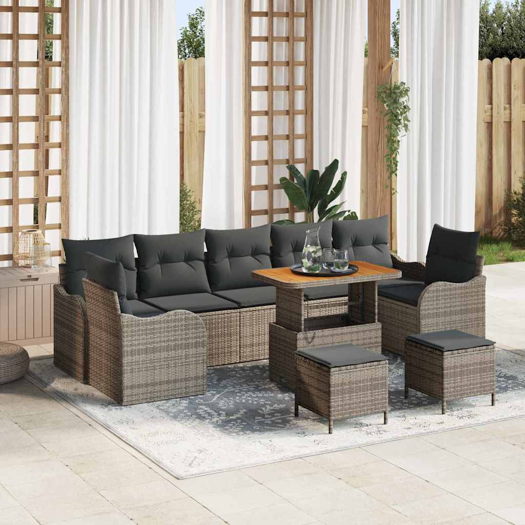 Gartensofa-set mit Kissen 10 pcs Grau Poly-Rattan