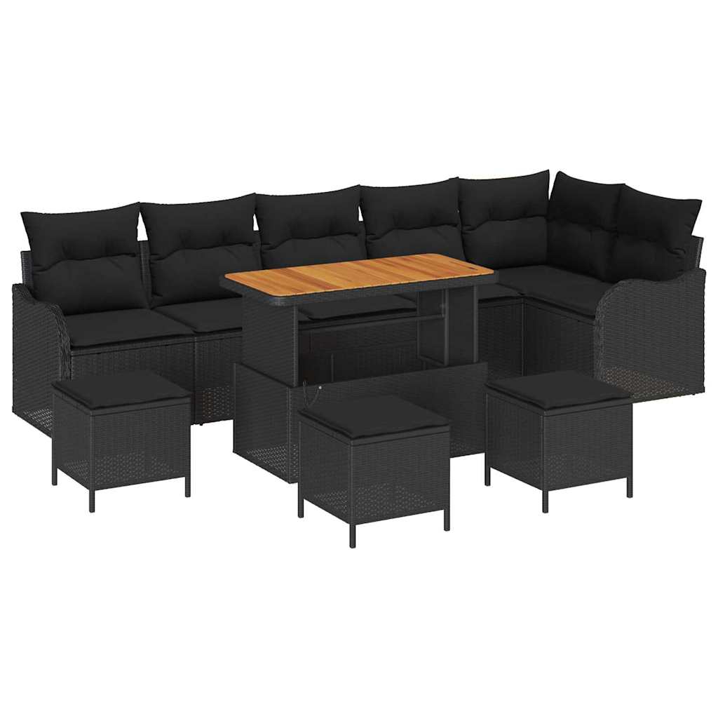 Gartensofa-set mit Kissen 10 pcs Schwarz Poly-Rattan