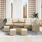 Gartensofa-set mit Kissen 10 pcs Beige Poly-Rattan