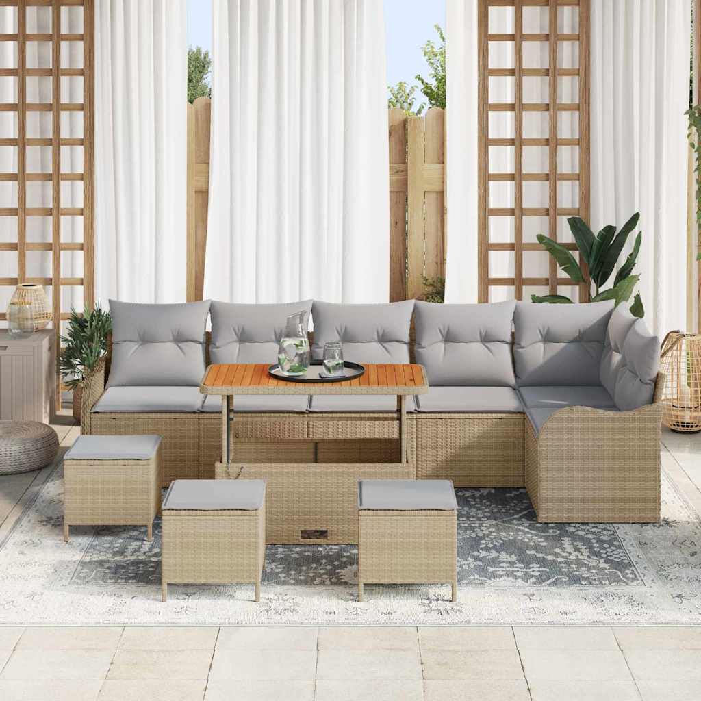 Gartensofa-set mit Kissen 10 pcs Beige Poly-Rattan