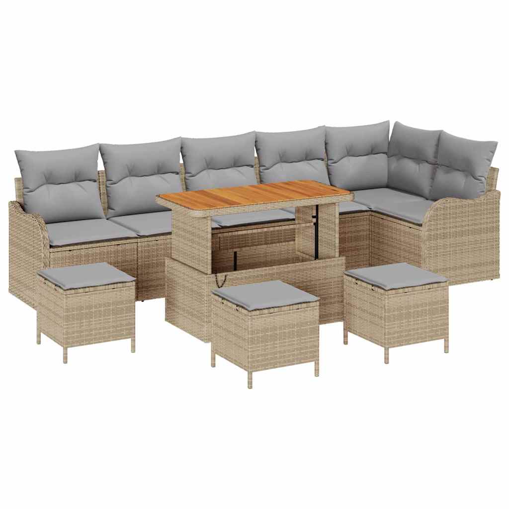 Gartensofa-set mit Kissen 10 pcs Beige Poly-Rattan